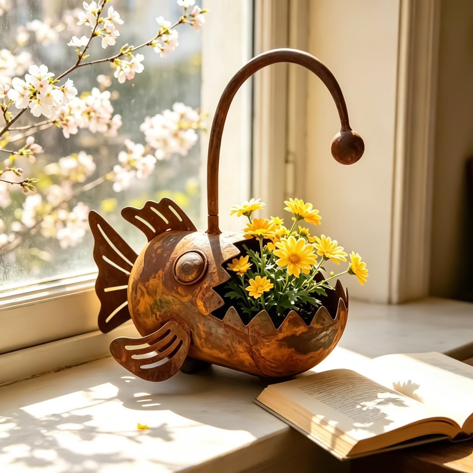 Vertical Wall Planter - Pot Tanaman Logam Rustic Dekorasi Ikan