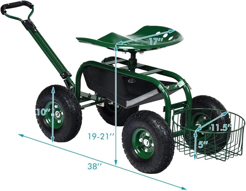 Kursi Dorong Taman dengan Roda - Gardening Tools Basket ulasan dan harga